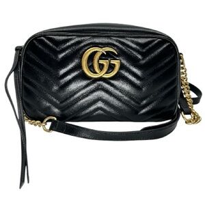 Gucci Black Chevron Matelassé Leather Crossbody with Gold GG